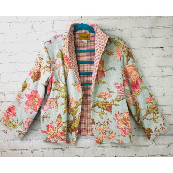 Vtg Painted Pony Tapestry Jacket Floral Lg Cropped Spring Belize Riviera/Spring - Picture 1 of 16